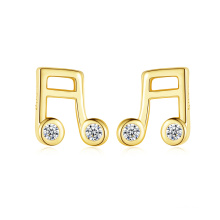 Musical Note 14K Real Gold Plated 925 Silver Earring with Unique Design